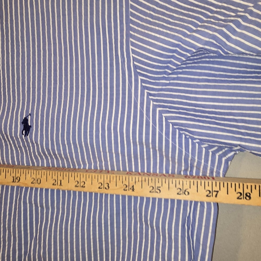 Ralph Lauren Button Down Shirt XLT Mens Blue Striped Seersucker SS Tall Pony - Picture 3 of 7